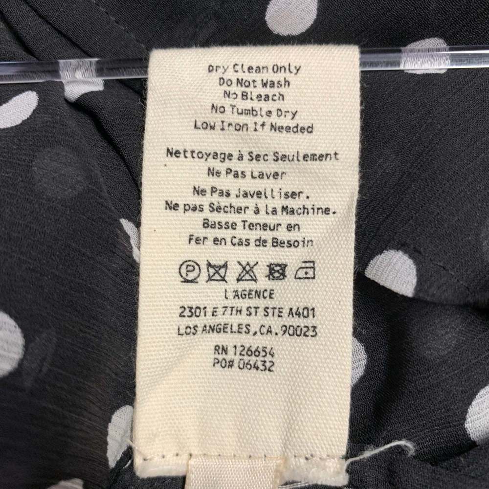 L'AGENCE Black White Polyester Polka Dot Open Collar Shirt - Picture 7 of 7